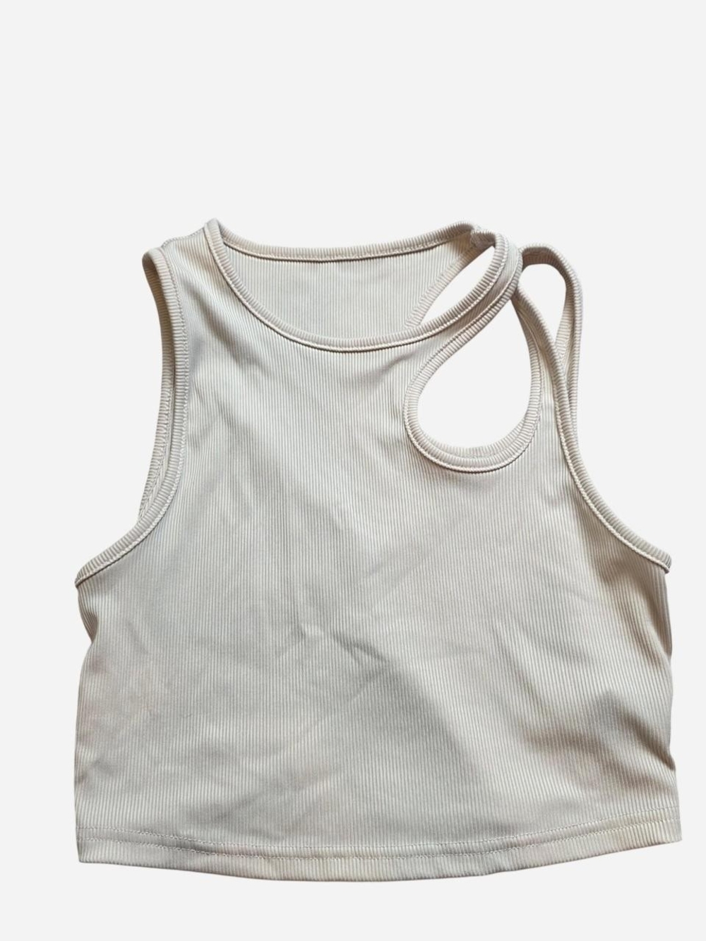 SHEIN Ribbed Cutout Crop Tank - Cream